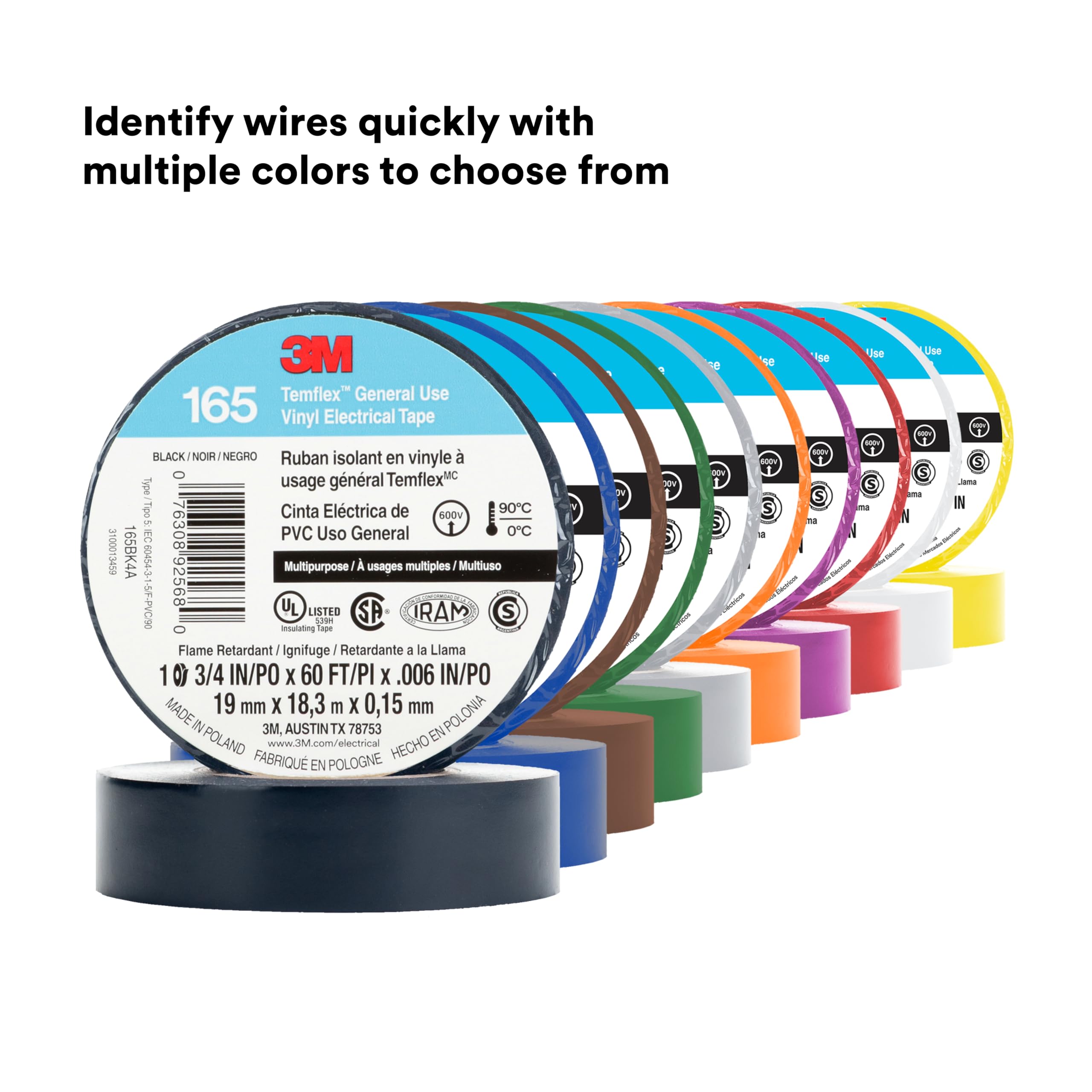 3M Temflex 165, Vinyl Colour Coding Electrical Tape