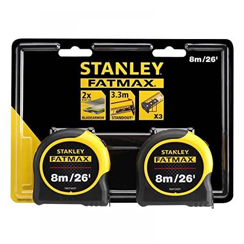 Stanley Tools FatMax Classic Tape Twin Pack 8m/26ft (Width 32mm), Yellow, STA581558