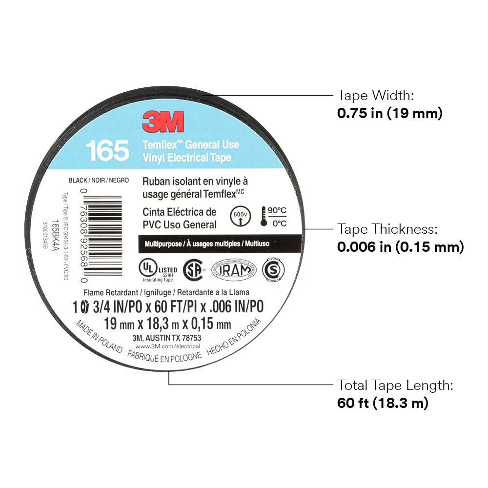 3M Temflex 165, Vinyl Colour Coding Electrical Tape