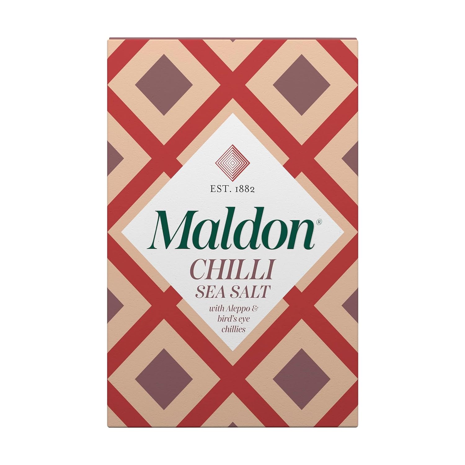 Maldon Chilli Sea Salt Flakes blended with Aleppo & Bird’s Eye Chillies - Take simple dishes to the next level - Fantastic Flavour - Unique Pyramid-Shaped Sea Salt Flakes - 100g Box
