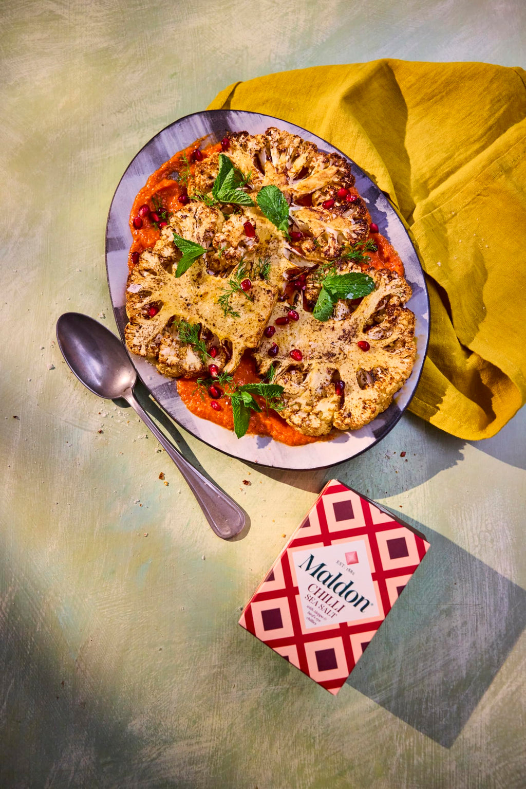 Maldon Chilli Sea Salt Flakes blended with Aleppo & Bird’s Eye Chillies - Take simple dishes to the next level - Fantastic Flavour - Unique Pyramid-Shaped Sea Salt Flakes - 100g Box